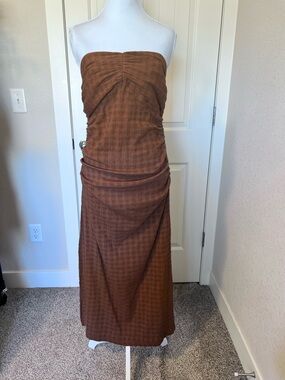 Free People Strapless Brown Ruched Tube Dress Sz Large